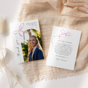 Pink Bow Vertical Script Graduation Thank You Card