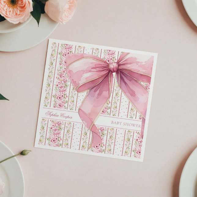 Pink Bow Vintage Coquette Baby Shower Napkin (Creator Uploaded)