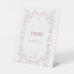 Pink Bow Vintage Floral Baby Shower Favours Pedestal Sign