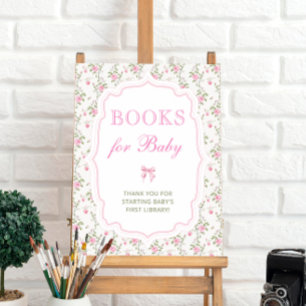 Pink Bow Vintage Floral Books for Baby Poster