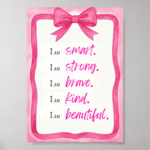Pink Bow Watercolor Affirmation Wall Art 5x7