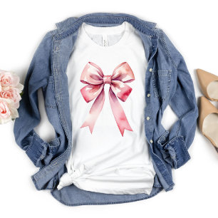 Pink Bow Watercolor Coquette Aesthetic Preppy T-Shirt