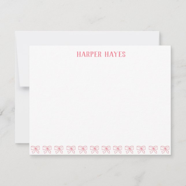 Pink Bow Watercolor Design Personalised Stationery Card (Front)
