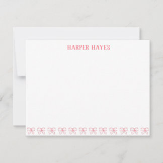 Pink Bow Watercolor Design Personalised Stationery Card