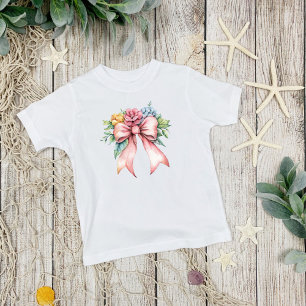 Pink Bow Watercolor Florals Coquette Girls Toddler T-Shirt