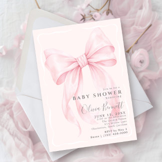 Pink Bow Watercolor Girl Baby Shower  Invitation
