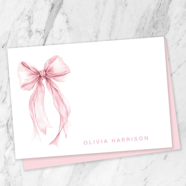 Pink Bow Watercolor Girls Monogram Card (Creator Uploaded)