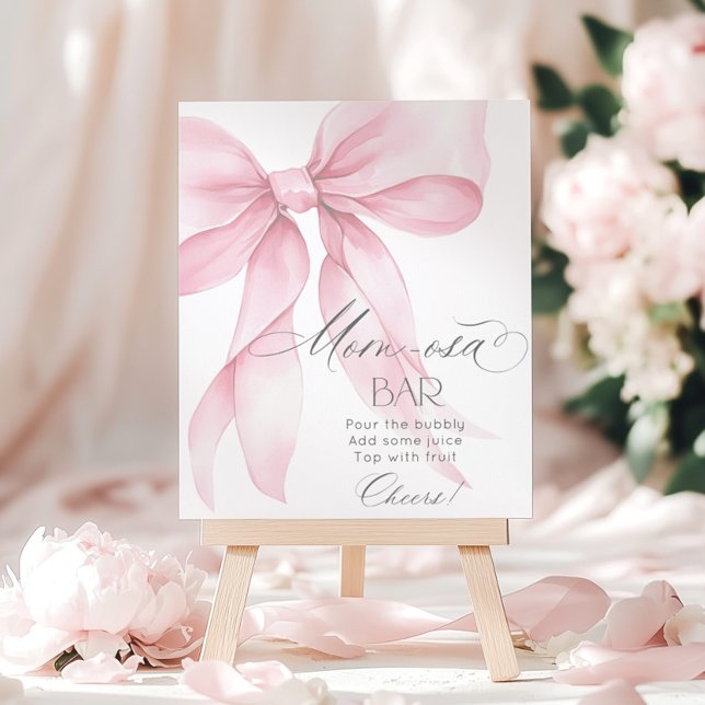 Pink Bow watercolor Momosa bar Baby Shower Poster (Creator Uploaded)