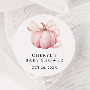 Pink Bow Watercolor Pumpkin Baby Shower Classic Round Sticker