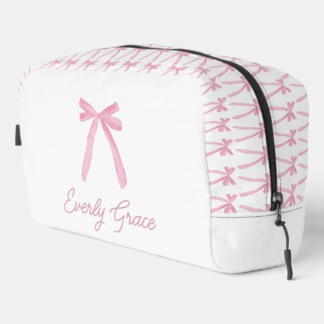 Pink Bow Watercolor Ribbon Personalised Dopp Kit (Right Corner)