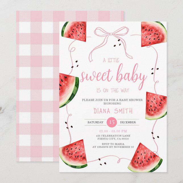Pink Bow Watermelon Baby Shower Invitation (Front/Back)