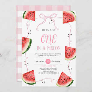 Pink Bow Watermelon First Birthday Invitation