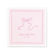 Pink Bow Wavy Baby Shower Paper Napkin