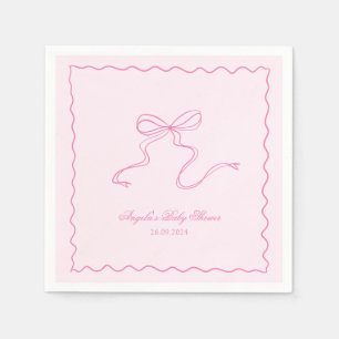 Pink Bow Wavy Baby Shower Paper Napkin