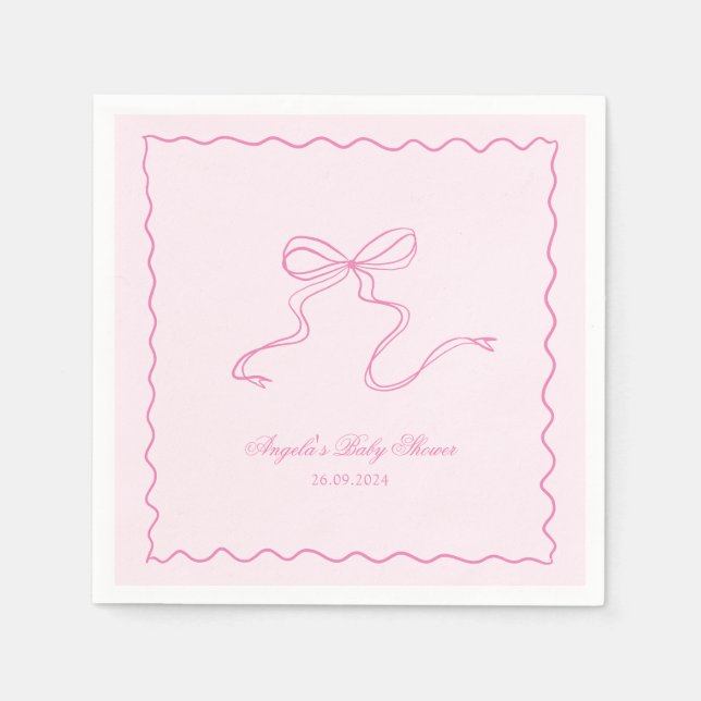 Pink Bow Wavy Baby Shower Paper Napkin (Front)