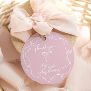 Pink bow wavy frame elegant girl shower thank you favour tags