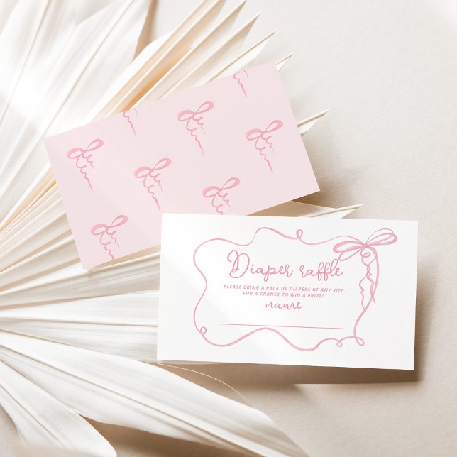Pink bow wavy frame minimal diaper raffle ticket enclosure card (Creator Uploaded)