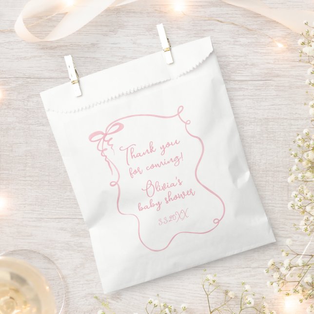 Pink bow wavy frame minimalist thank you favour bags (Clipped)