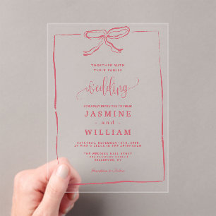 Pink Bow Wedding Acrylic Invitations