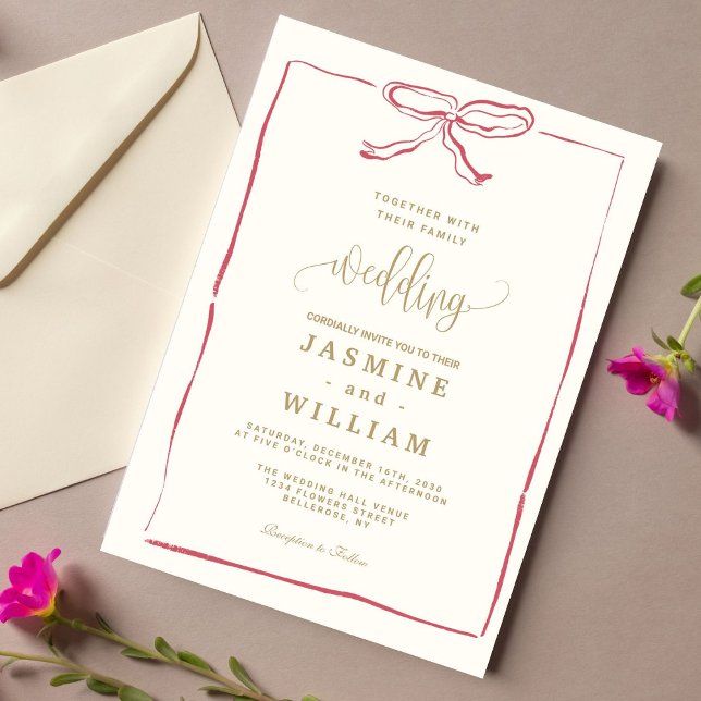 Pink Bow Wedding Invitation (Creator Uploaded)