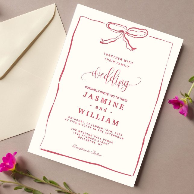 Pink Bow Wedding Invitation (Creator Uploaded)