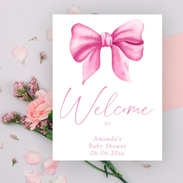 Pink bow - welcome baby shower party poster (Creator Uploaded)