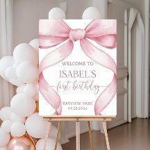 Pink Bow Welcome Sign, Editable Pink Bow 1st Birth