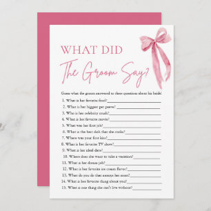 Pink Bow What Did The Groom Say Bridal Shower Game Invitation