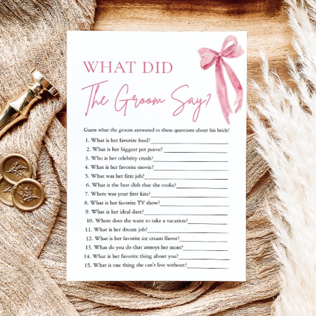 Pink Bow What Did The Groom Say Bridal Shower Game Invitation (Pink Bow What Did The Groom Say Bridal Shower Game)