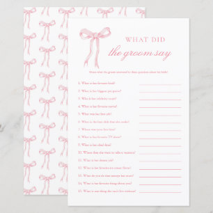Pink Bow What Did The Groom Say Pink Bridal Game