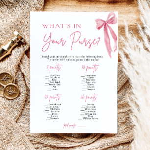 Pink Bow What's In Your Purse Bridal Shower Game Invitation