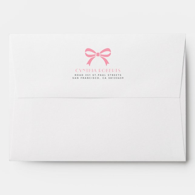 Pink Bow Whimsical Modern Elegant Chic Envelope (Back (Top Flap))