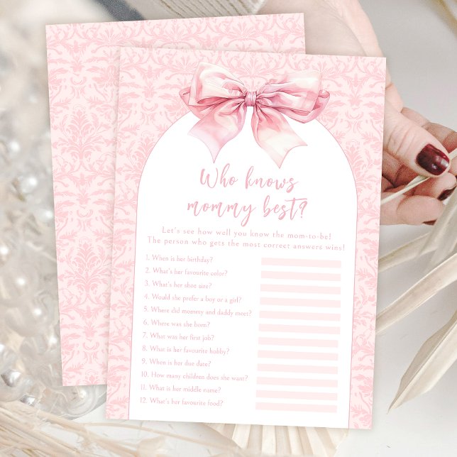 Pink Bow Who knows mummy best Baby Girl Game Card (Creator Uploaded)