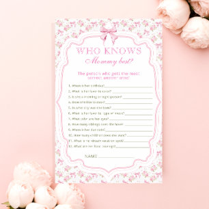 Pink Bow Who Knows Mummy Best Baby Shower Game