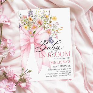 Pink Bow Wildflower Baby in Bloom Baby Shower Invitation