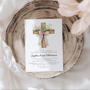 Pink Bow Wildflowers Baptism Invitation