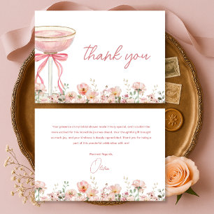 Pink Bow Wildflowers Blush Bridal Shower Thank You Card