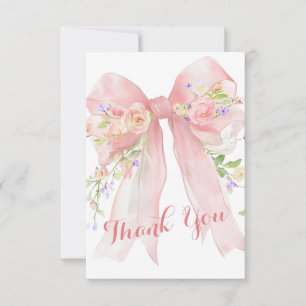 Pink Bow Wildflowers Thank You Card