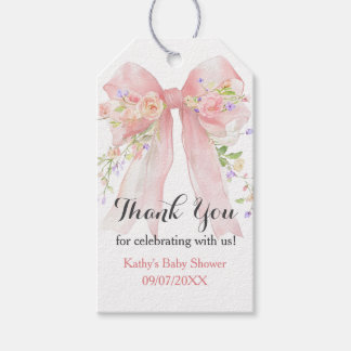 Pink Bow Wildflowers Thank You Gift Tags