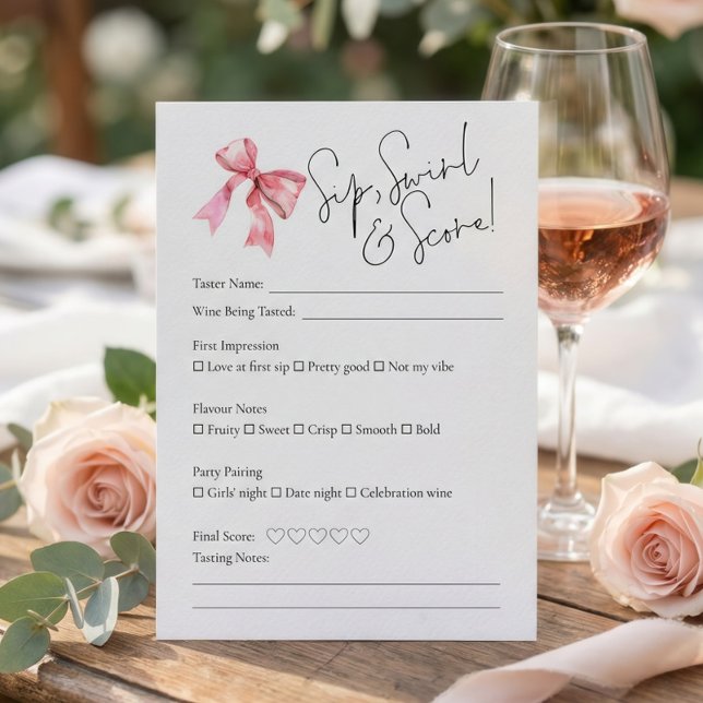 PInk Bow Wine Tasting Bridal Shower Score Card (Creator Uploaded)