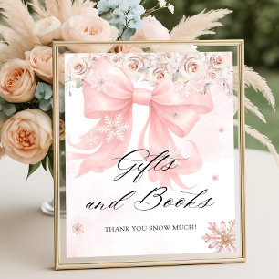 Pink Bow Winter Baby Shower Gift Book Poster