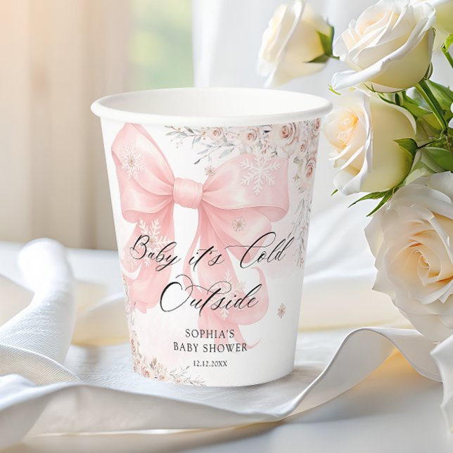Pink Bow Winter Baby Shower Paper Cups (Creator Uploaded)