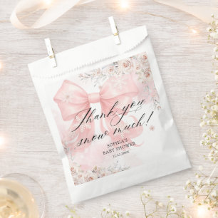 Pink Bow Winter Baby Shower Thank You Favour Bags
