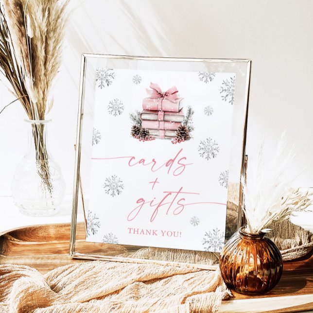 Pink Bow Winter Books Baby Shower Cards & Gifts Poster (Creator Uploaded)