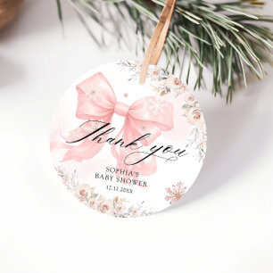 Pink Bow Winter Girl Baby Shower Thank You  Favour Tags