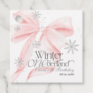 Pink Bow Winter Onederland 1st Birthday Favour Tags