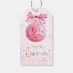 Pink Bow Winter Onederland First Birthday Favour Gift Tags