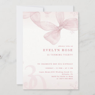 Pink Bow Winter Snowflake Girl 30th Birthday Invitation