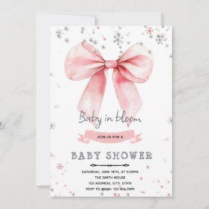 Pink bow winter theme invitation