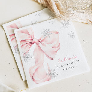 Pink Bow Winter Theme Snowflake Baby Shower Napkin